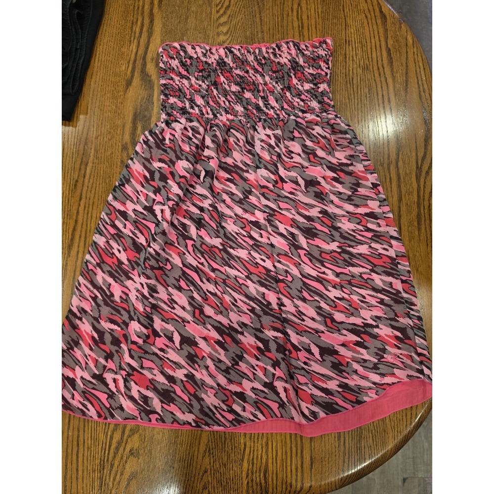 Y2K OP Pink Camo Strapless Tube Tunic Top Smocked Women's Size Small Surf Beach